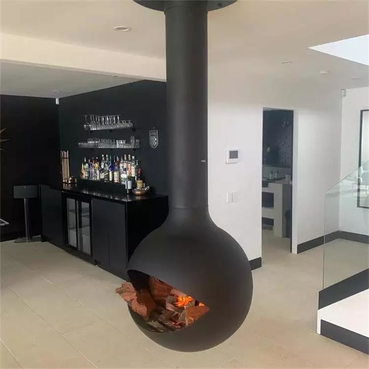 Ceiling Mounted Real Fire Hanging Suspended Stove Wood Burning Steel