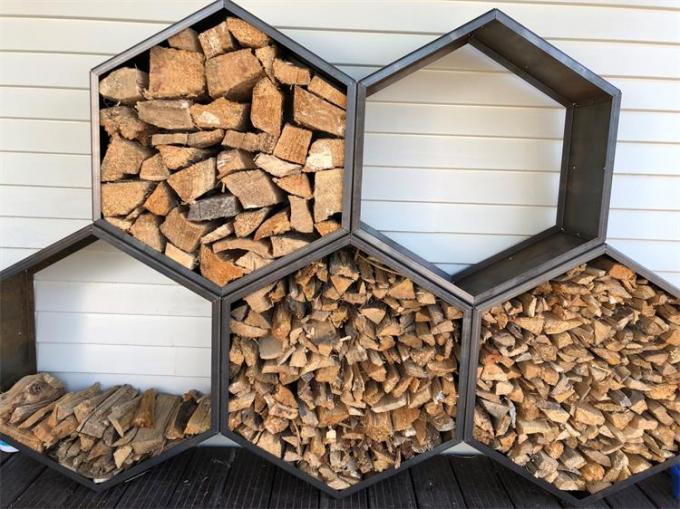 Heavy Duty Hexagon Rustic Corten Steel Firewood Storage Log Rack