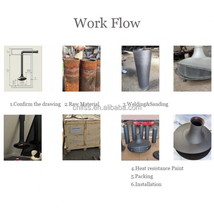 Suspended wood burning fireplace indoor steel custom black paint decorative 3