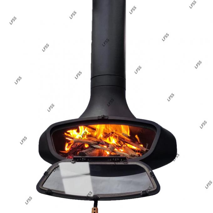 Suspended wood burning fireplace indoor steel custom black paint decorative 21