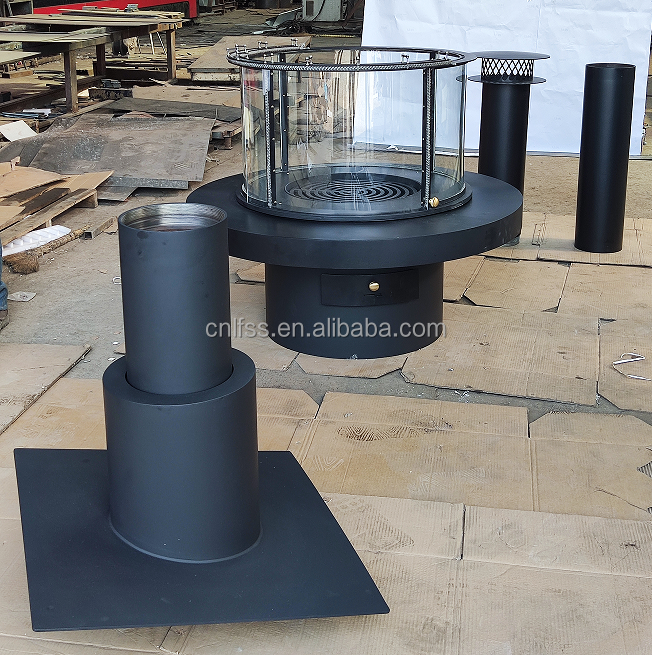 High Grade Black Modern Table European Style Luxury Glass Art Rotating Fireplace Carbon Steel Round Furniture 4