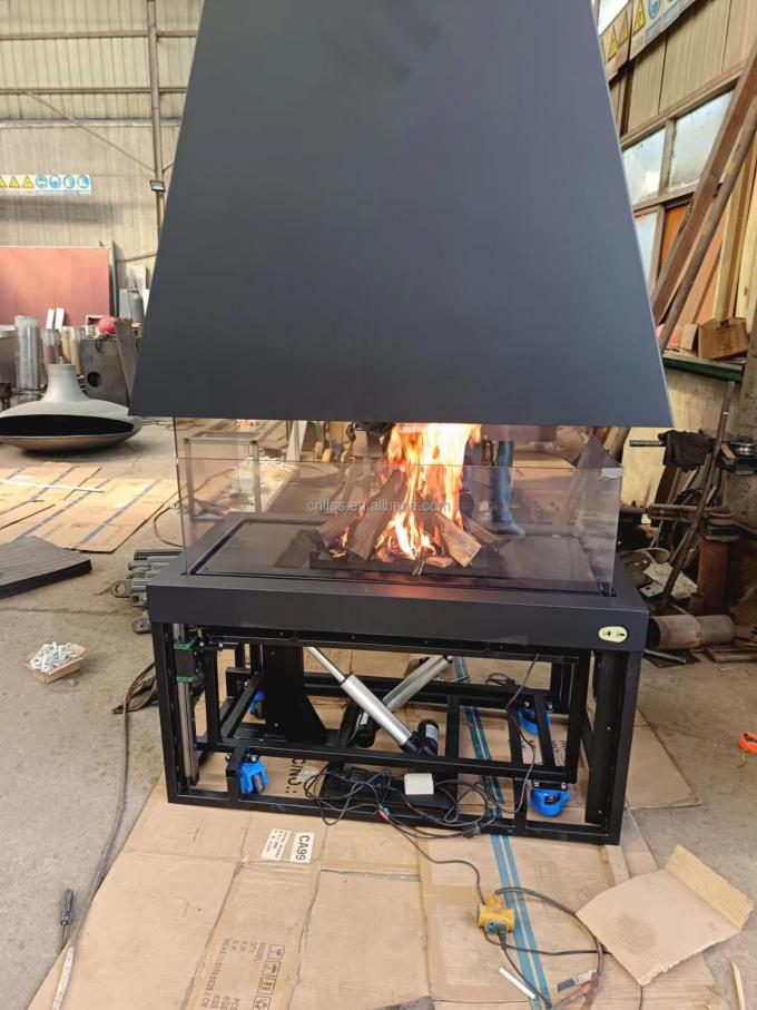 Style Carbon Steel Table Remote Control Glass Art Fireplace Freestanding Exclusive European Premium Black Modern 4