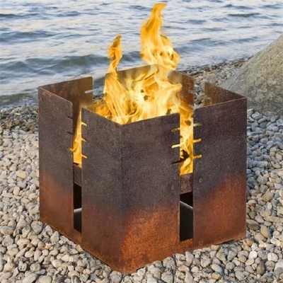 Decorative Minimalistic Wood Burning Cube Corten Steel Fire Pit Barbecue