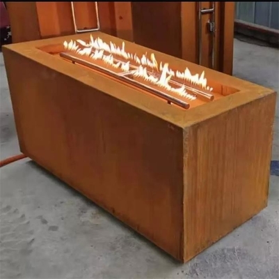 Rectangle Hidden LP Tank Corten Steel Gas Fire Pit Table For Backyard