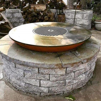 Garden Wood Burning Barbecue Rusty Corten Steel Fire Bowl With Grill Ring