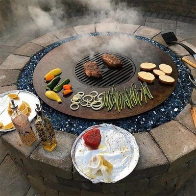 Garden Wood Burning Barbecue Rusty Corten Steel Fire Bowl With Grill Ring
