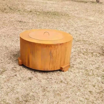 Large Outdoor Heater Round Corten Steel Outdoor Fire Table With T Shape Legs