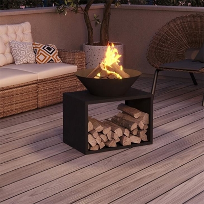 Black Garden Heater Firewood Log Storage Steel Wood Burning Outdoor Fire Pit
