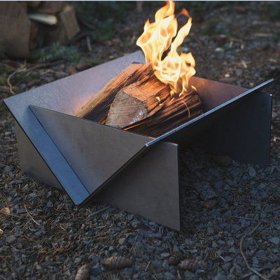 Custom Wood Burning Rusty Metal Corten Steel Geometric Fire Pit With Grill