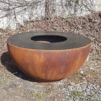 Outdoor Round Rusty Barbecue Fire Bowl Corten Steel Camping Fire Pit Grill