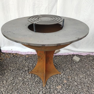 Outdoor Detachable Base Wood And Charcoal Corten Steel Fire Pit And Grill