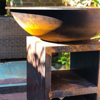 Large Round Charcoal Plancha Corten Steel Camping Barbecue Grill Fire Bowl Pit