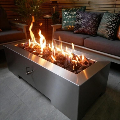 Modern Patio Heating Rectangular Stainless Steel Linear Gas Fire Pit Table