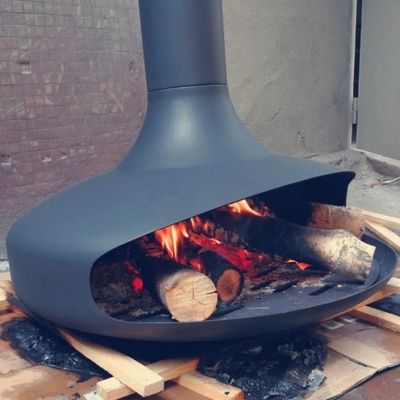 Black Hanging Ceiling Mounted Suspended Wood Burning Fireplace For Indoor Heater