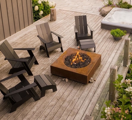 Portable Natural Gas Corten Steel Square Fire Table For Backyard Heater