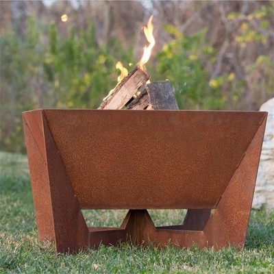 Portable Outdoor Wood Burning Square Geometric Corten Steel Fire Pit