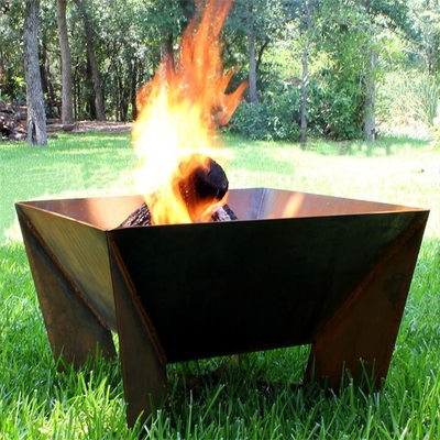 Portable Outdoor Wood Burning Square Geometric Corten Steel Fire Pit