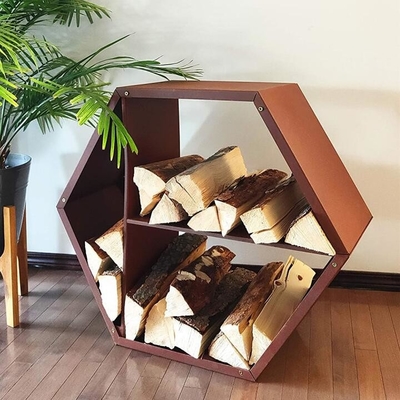 Outdoor Fireplace Hexagonal Wood Stacking Corten Steel Firewood Log Rack