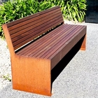 Contemporary Urban Street Rust Finish Corten Steel Bench With Wood Seat