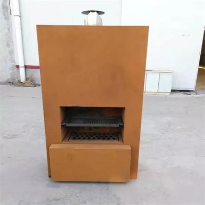 Custom Outdoor Freestanding Wood Burning Corten Steel Fireplace With Wood Storage
