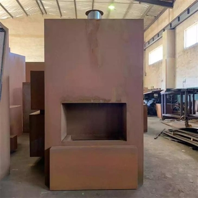 Custom Outdoor Freestanding Wood Burning Corten Steel Fireplace With Wood Storage