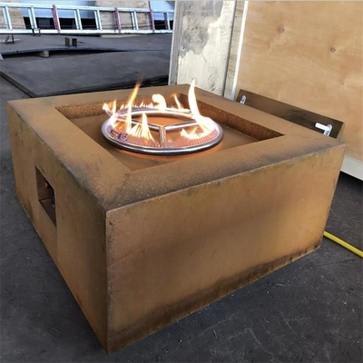 800mm Garden Heater Rustic Corten Steel Natural Gas Square Fire Table