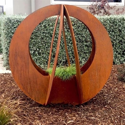 Large Outdoor Decorative Rusty Metal Corten Steel Garen Blade Ball Flower Pot
