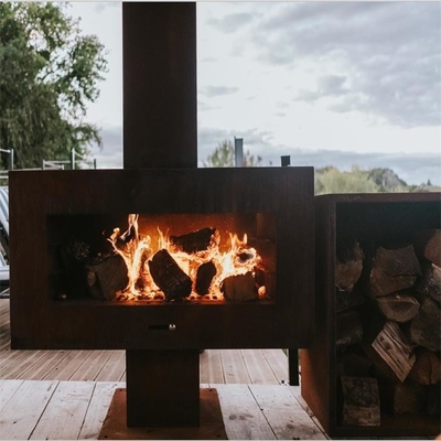 Large Outdoor Corten Metal Wood Burning Chimeneas Freestanding Fireplace