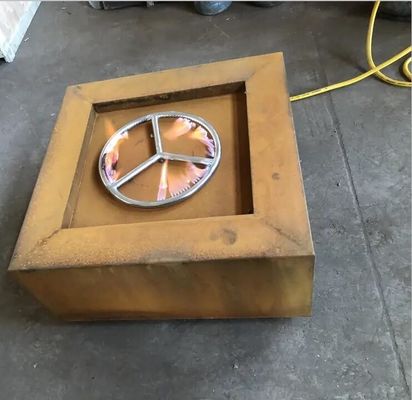 Rectangle Hidden LP Tank Corten Steel Gas Fire Pit Table For Backyard