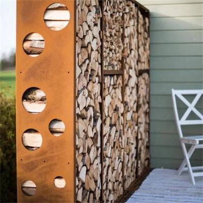 Modern Prerusted Corten Steel Log Holder Storage For Fireplace
