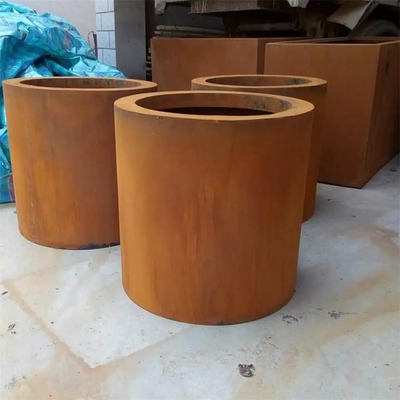 800mm Decorative Metal Garden Pots Cylindrical Corten Steel Planter Boxes