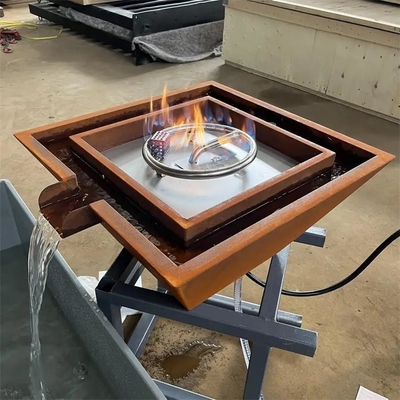 Outdoor Pool Corten Steel Gas Fire Pit Bowl With Water Feature