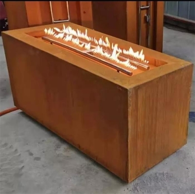 Rectangle Patio Heater Rustic Metal Corten Steel Gas Fire Table