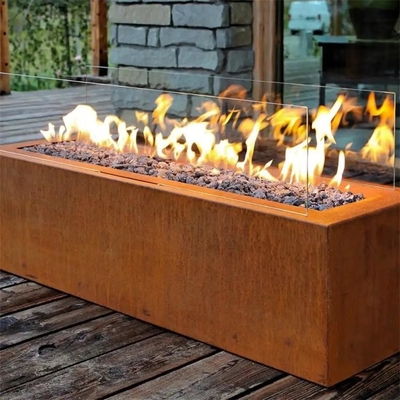 Rectangle Patio Heater Rustic Metal Corten Steel Gas Fire Table