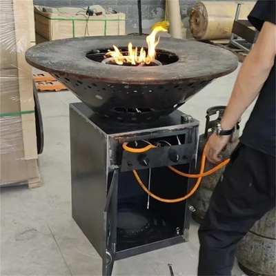 New Design Black Painted Metal Natural Gas Fire Pit With BBQ Grill For Backyard