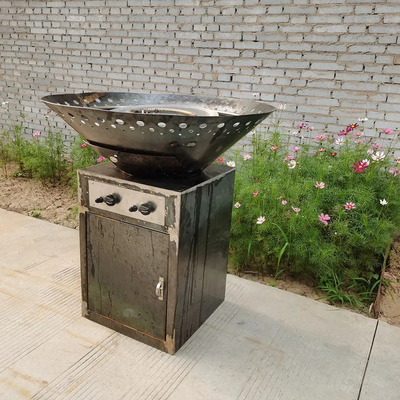New Design Black Painted Metal Natural Gas Fire Pit With BBQ Grill For Backyard