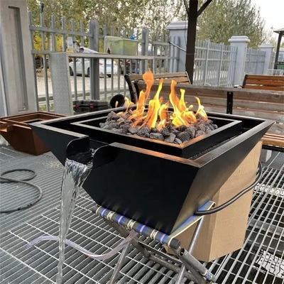 Outdoor Decorative Square Black Steel Gas Pool Fire Water Feature For Swimming Pool