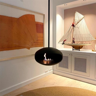 600mm Modern Black Roof Mounted Cocoon Hanging Suspended Ethanol Fireplace