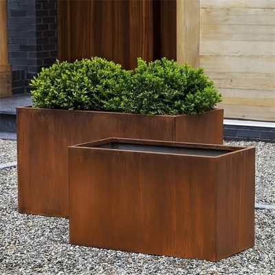 Customized Outdoor Corten Steel Cube Planter Box Garden Rust Metal Flower Pots