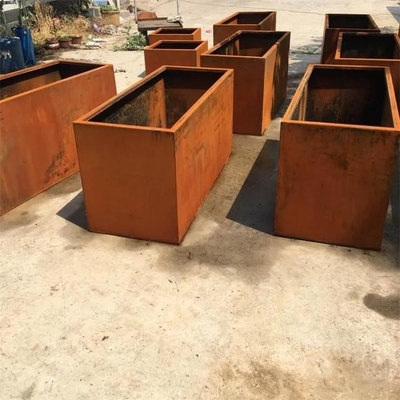 Customized Outdoor Corten Steel Cube Planter Box Garden Rust Metal Flower Pots
