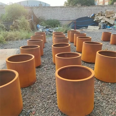 800mm Decorative Metal Garden Pots Cylindrical Corten Steel Planter Boxes