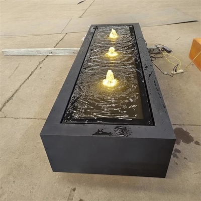 Dark Grey Rectangle Water Fountains Outdoor Metal Water Table Feature With LED lights