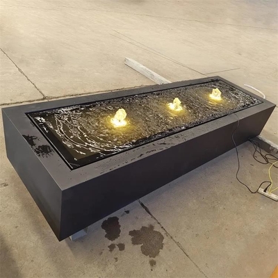 Dark Grey Rectangle Water Fountains Outdoor Metal Water Table Feature With LED lights