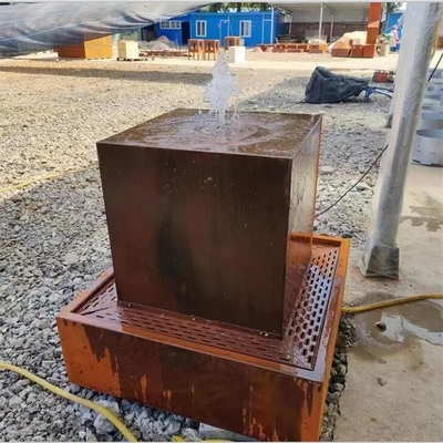 Decorative Metal Cube Fountain Corten Steel Water Block Feature For Garden