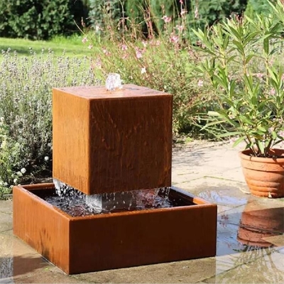 Decorative Metal Cube Fountain Corten Steel Water Block Feature For Garden