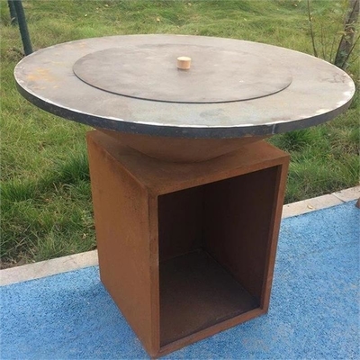 Wood Burning Metal Outdoor BBQ Table Corten Steel Fire Pit Barbecue Grill