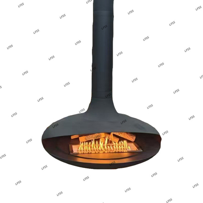 Suspended wood black  fireplace indoor steel custom paint decorative fireplace burning rooftop