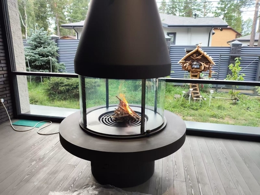 High Grade Black Modern Table European Style Luxury Glass Art Rotating Fireplace Carbon Steel Round Furniture