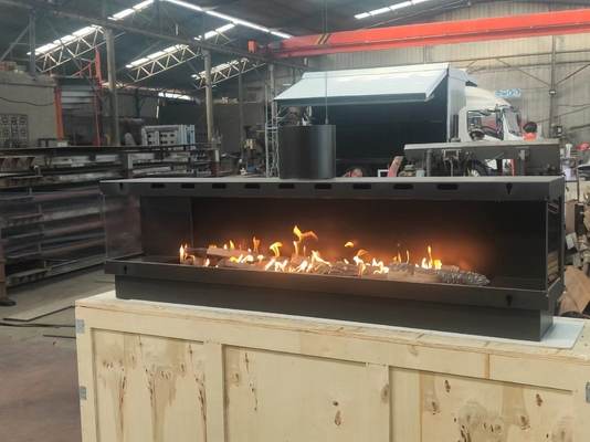 European Black Matte Carbon Steel Three-sided gas fireplace Propane Gas Natural Gas Fireplaces