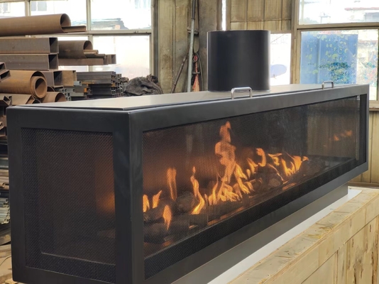 European Black Matte Carbon Steel Three-sided gas fireplace Propane Gas Natural Gas Fireplaces